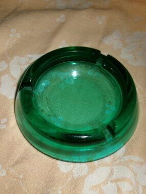 vtg aquamarine ashtray or trinket dish MCM elegant glass